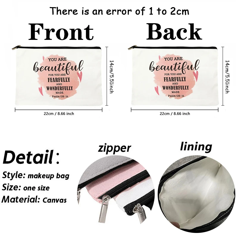 1 pc Inspirational Christian Gifts for Women pattern Personalized Makeup Bag Travel Toilet Storage Bag Cosmetic Pouch