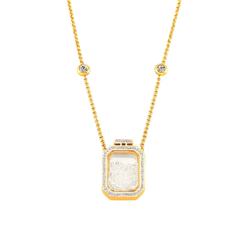 Light Luxury New Square Frame Rhinestone-Encrusted Pendant Stainless Steel Clavicle Chain Sweet Design Necklace Wholesale