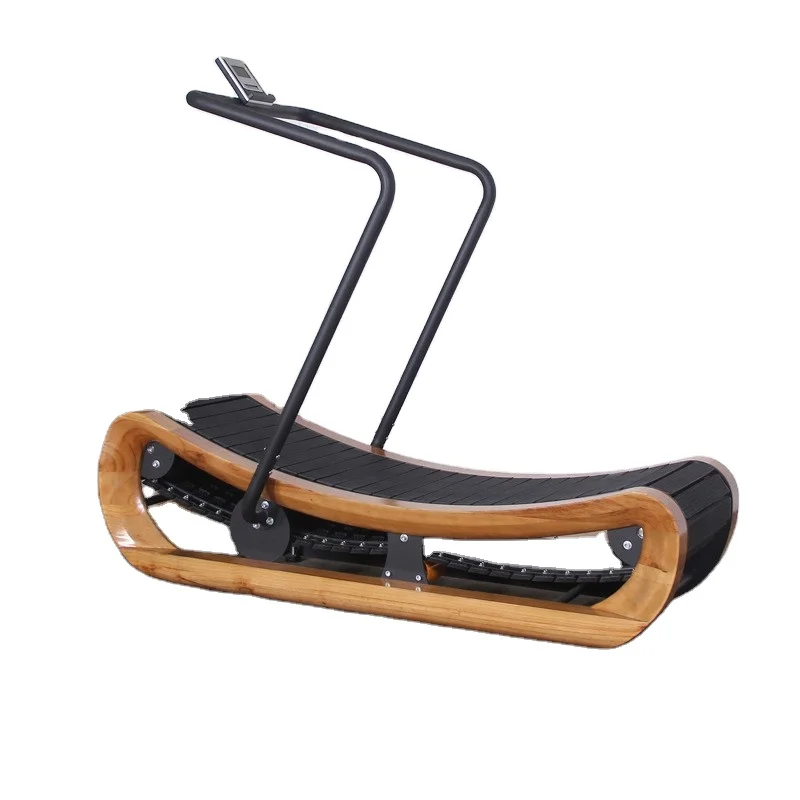 Manufacture Sale Cardio Training Home Gym Fitness Equipment Curved Running Machine Wooden Curved Treadmill (Nylon Belt) For Gym