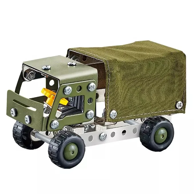New Design Hot Sale Assembly Vehicle Construction Kit Toys Simulation 3 Dimensional Metal Building Block Vehicle Toy Set