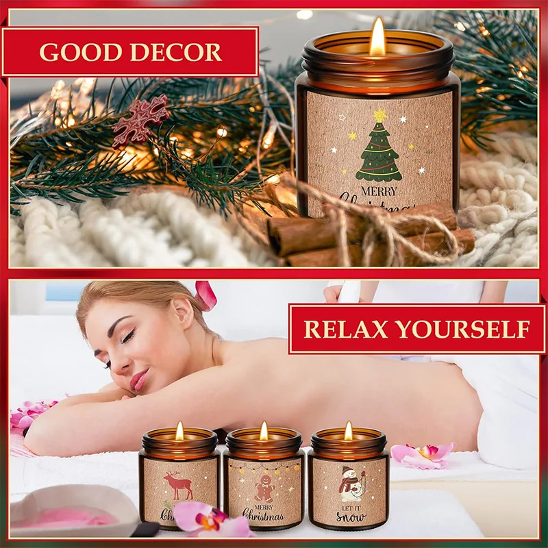 Customized Packaging Logo Printing Luxury Colored Christmas Style Glass Jars Private Label Soy Wax Scented Candle luxury Sets