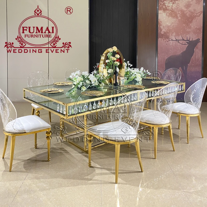 Dining Furniture Luxurious Crystal Candelabra Gold Sweetheart Glass Tables For Wedding And Party
