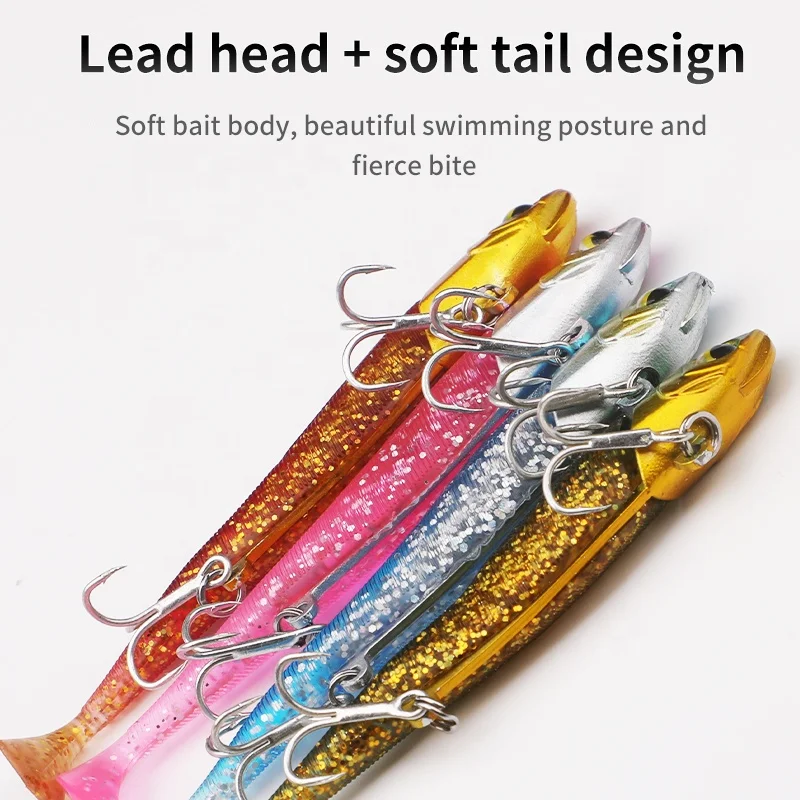 New 19g/23g/30g/37g T Tail Soft Plastic Eel Lure With Hook Jig Lead Head Soft Fishing Lures Bait