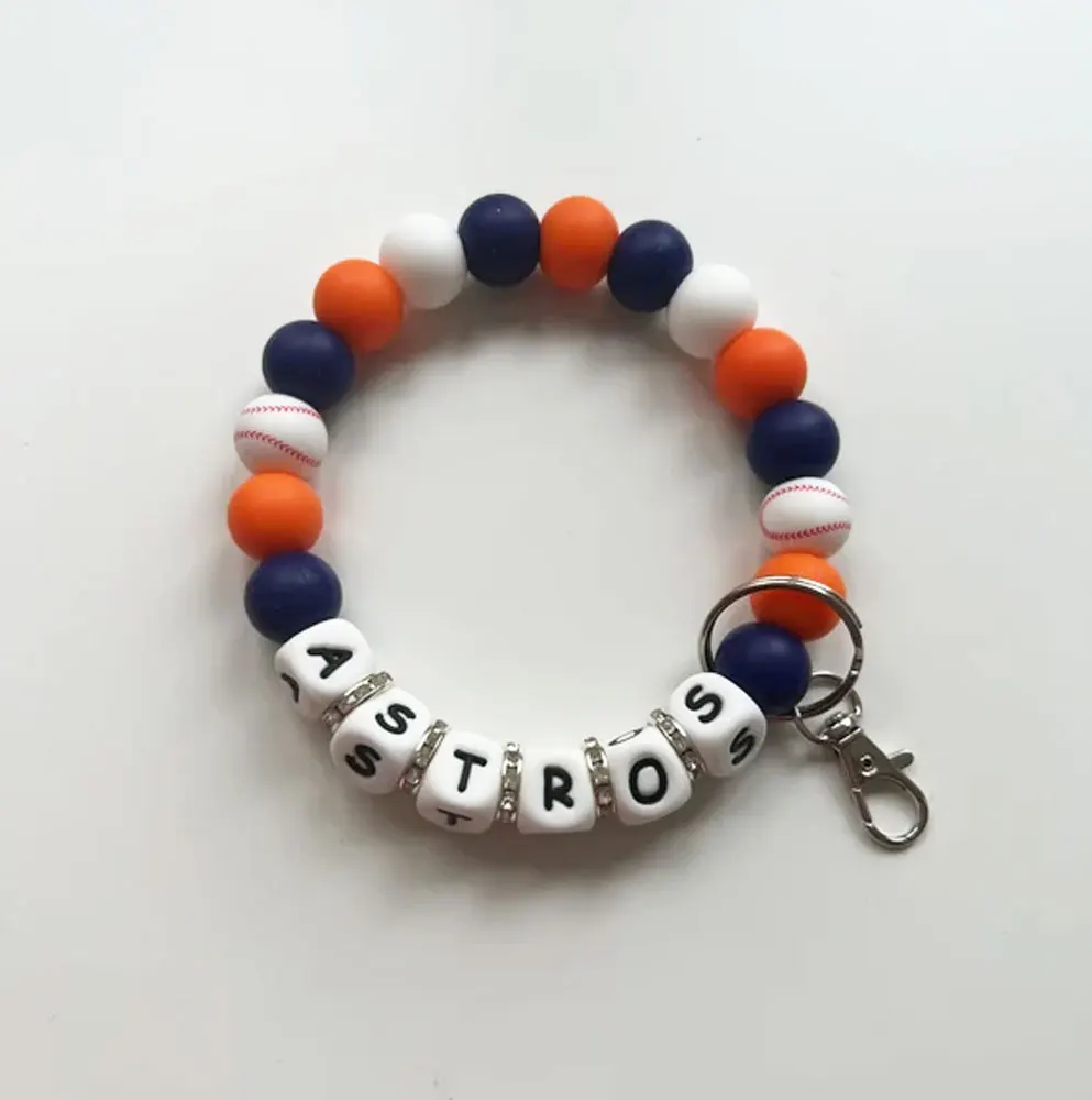 Zhehu Rangers Baseball Charm Beads Bracelets Keychain American Houston Texas Astros Silicone Beaded Keychain Wristlet