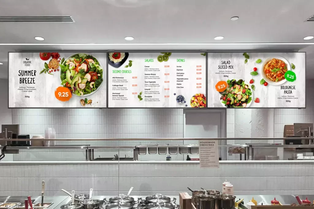 VETO LCD Free CMS Wifi Narrow Bezel Indoor Hanging Mounted Advertising Display Digital Menu Board for Restaurant Retail Store