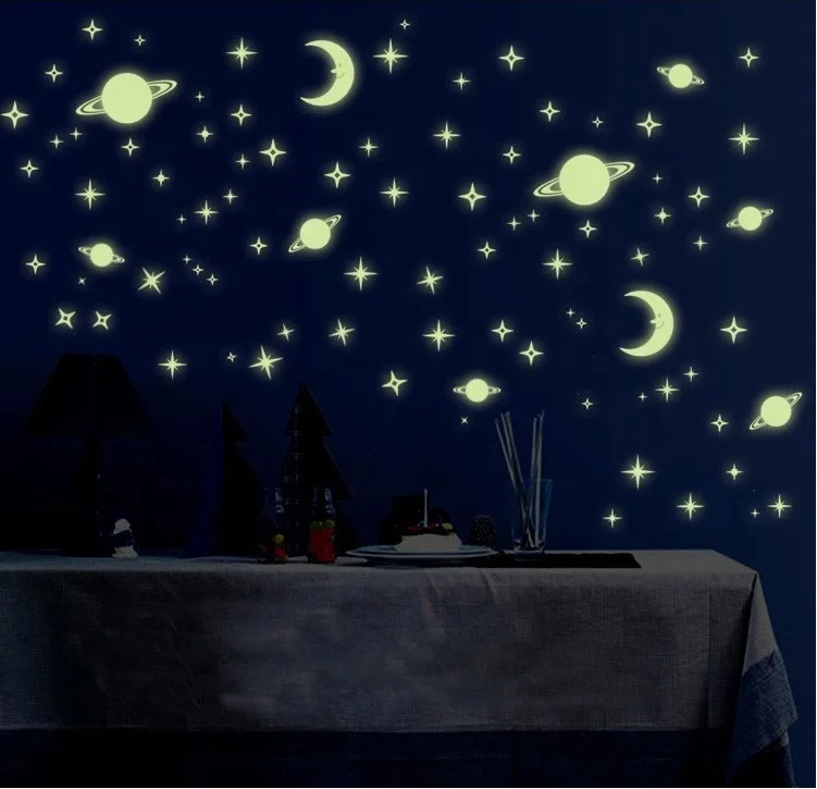 
 Y0036 Луна Звезда планета Дети ночь стена домашний декор светится в темноте мультфильм наклейка космос  