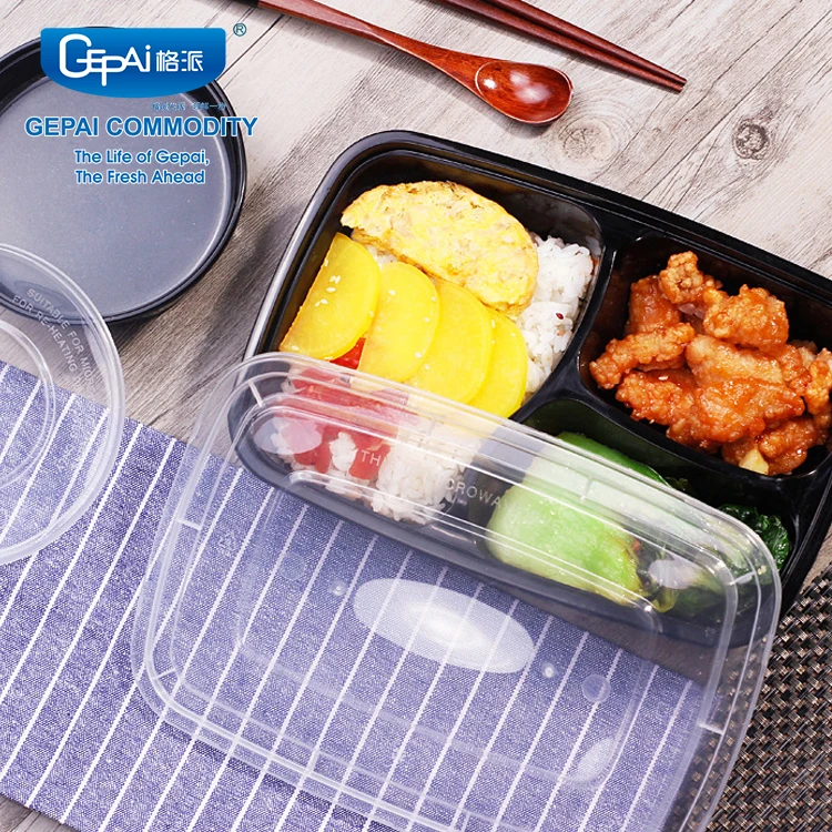 American 1000ml Disposable Food Grade Plastic Meal Prep Containers 3 Compartment Bento Box for Food Storage Industrial Use