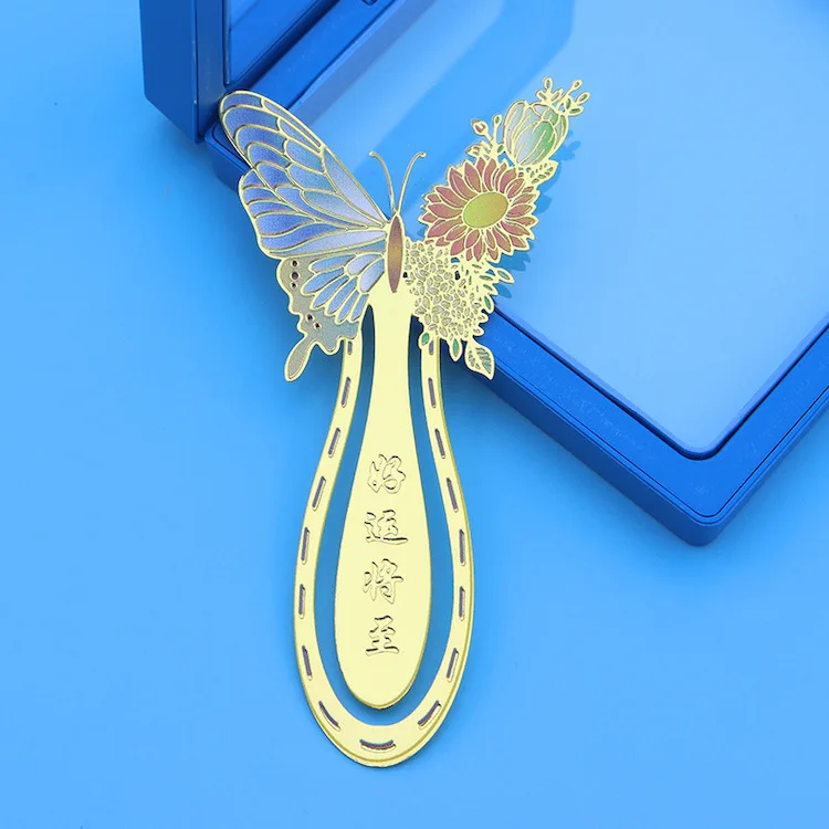 Custom Creative Handmade Etching Metal Butterfly Bookmark Clip High Quality Gold Plated Brass Flower Metal Bookmark