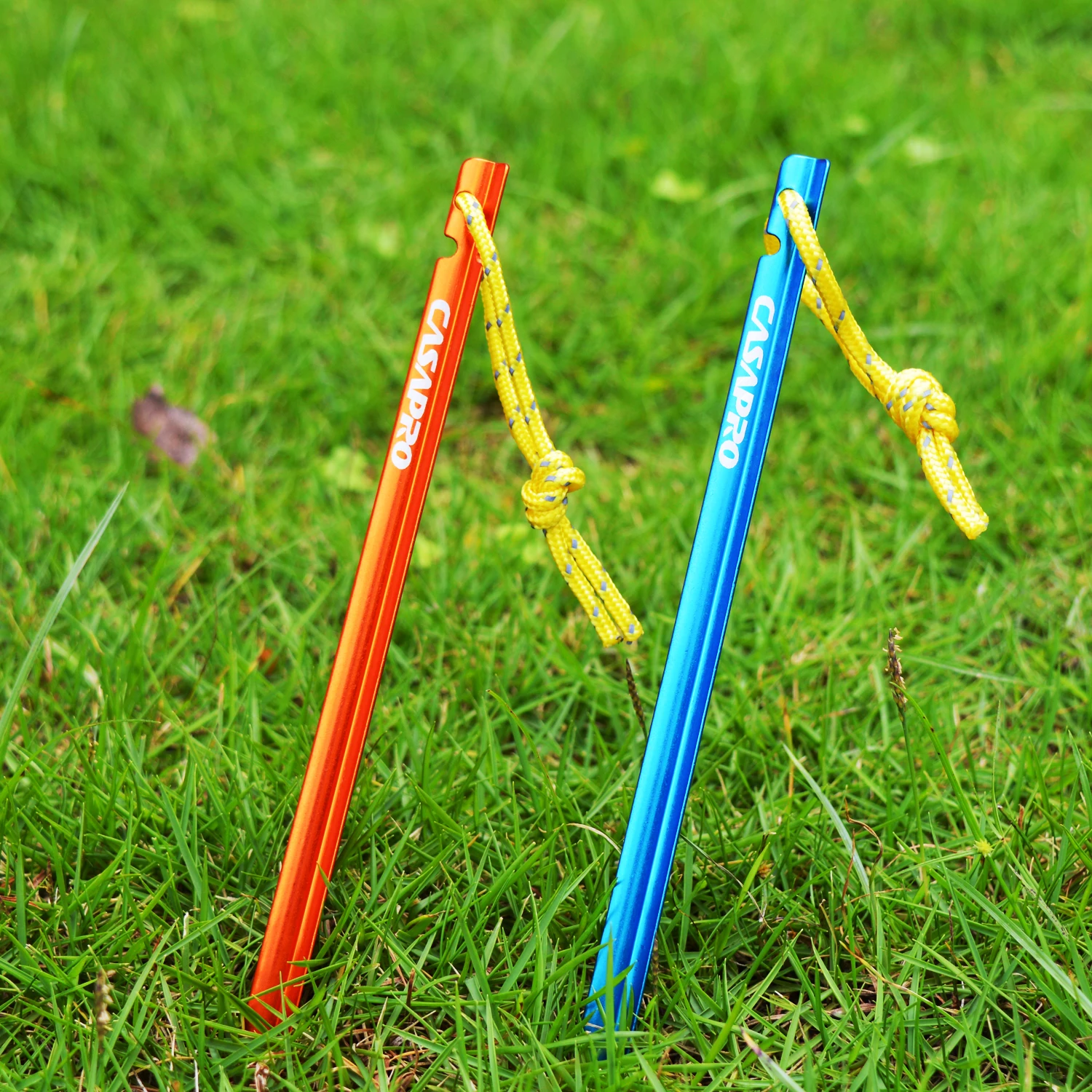 Hot sale Aluminum Tent Stakes Ultralight Y Beam Design with Reflective Pull Cords 12pcs Pack.