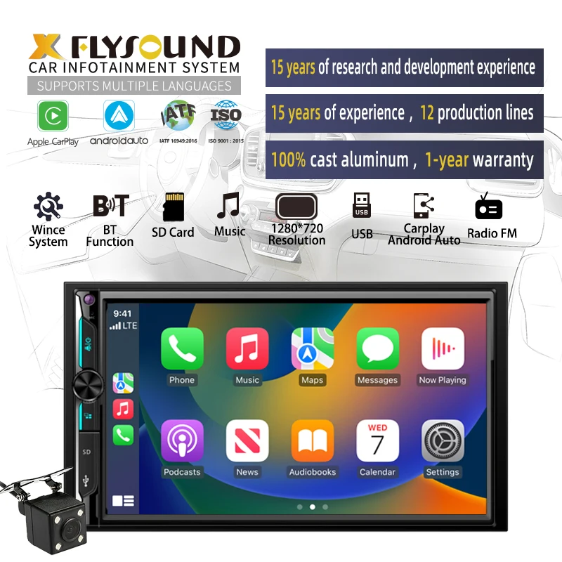 Flysonic 7 inch ODM customization 2 din Multimedia Navigation car radio stereo carplay screen Android auto car mp5 player