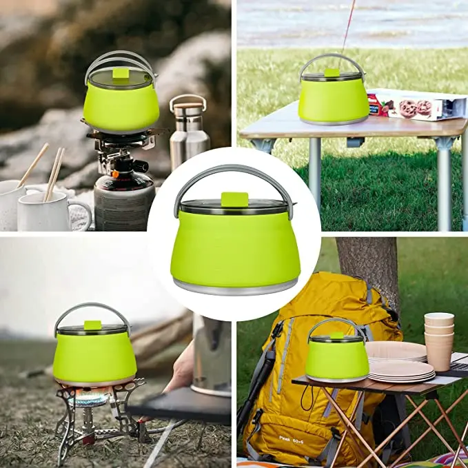 High quality Outdoors Collapsible Outdoor Travel Pot Foldable Food Grade Camping Silicone Kettle