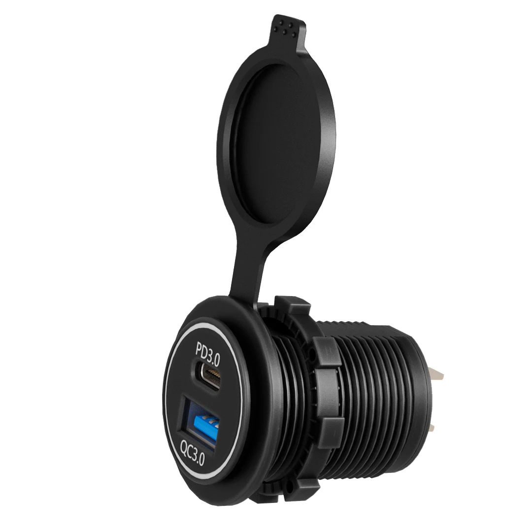 1224 V Double Camper Trolley Car Bus Usb Port Charger Outlet Socket Power Adapter Connector Pd Qc 3.0 Car Usb Type c Socket Plug