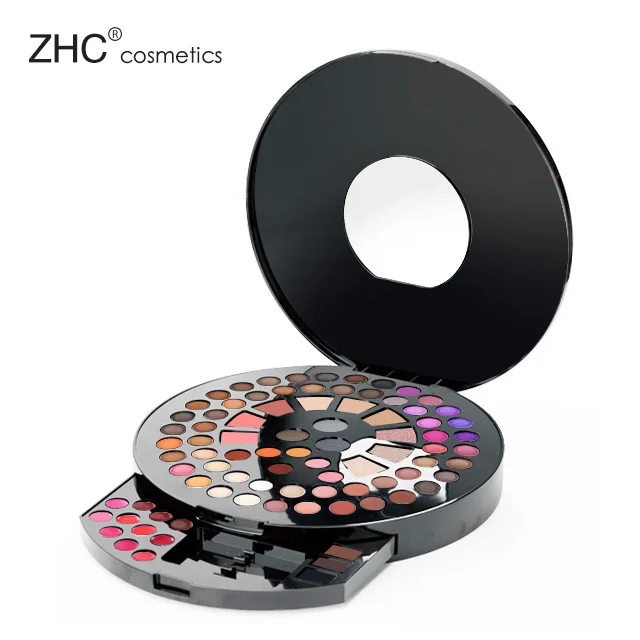 ZH3122  86 Colors  Eyeshadow Palette Portable Round Shaped Luminous Eye shadow big cosmetics make up set  with Cosmetic Bag