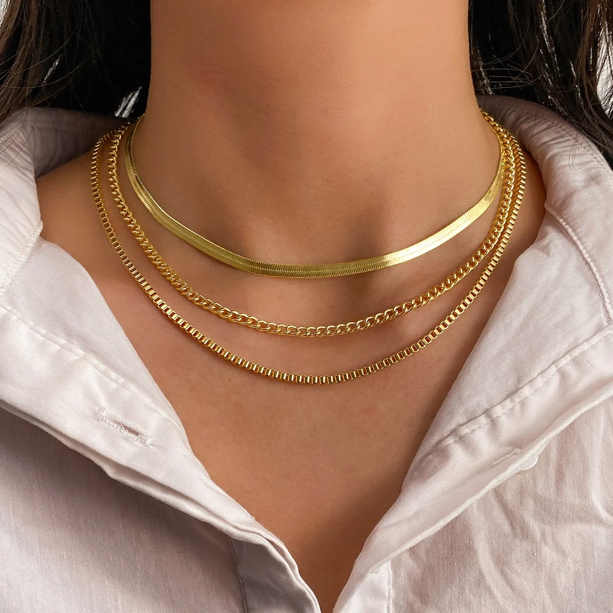 Fashion 18K Gold Plated Necklace Snake Chain Necklace Stainless Steel Necklace Jewelry for Women Girl