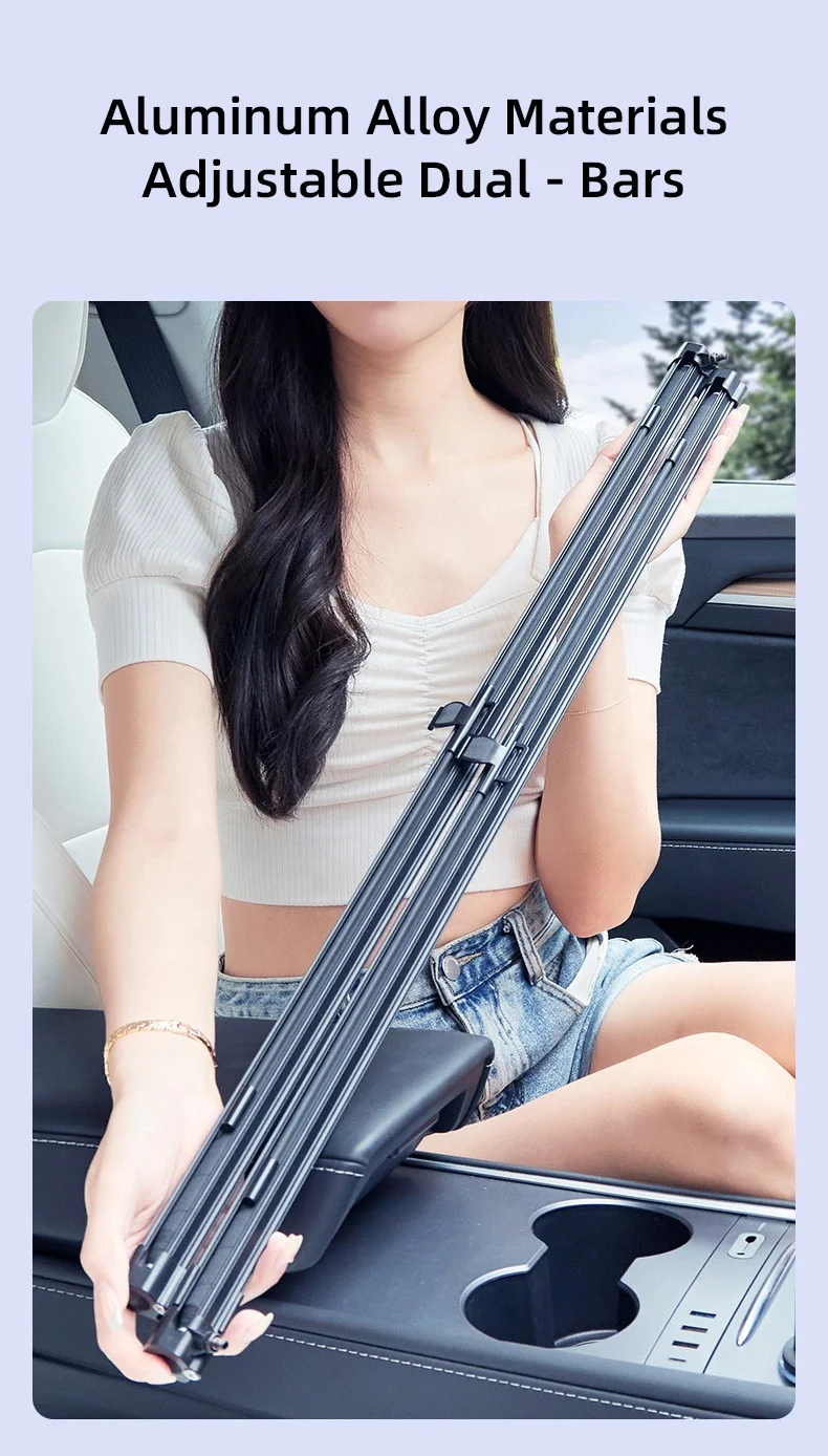 Retractable car sunshade, block UV rays & sun heat insulation, alloy dual bars adjustable car windshield sun shade