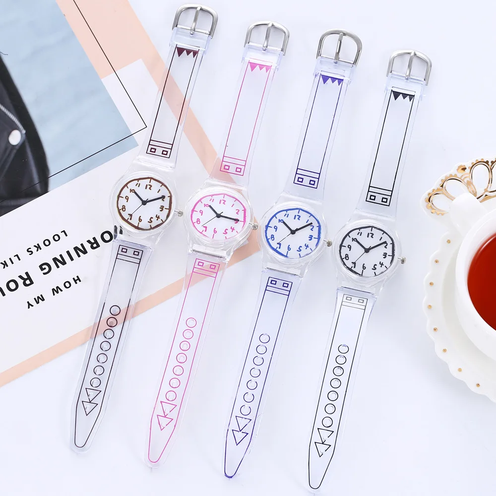 Lovely Colorful Jelly Watches For Birthday Gift  Transparent Plastic Student Young Girl Wristwatch with Cute ins style