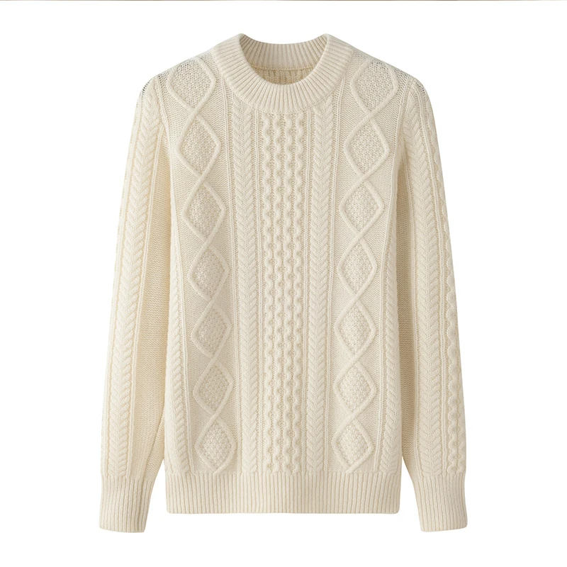 High Quality 100% Cashmere Sweater Women Thick Warm Knitted O-Neck Factory Direct Sale Casual Style Solid Pattern Front Winter