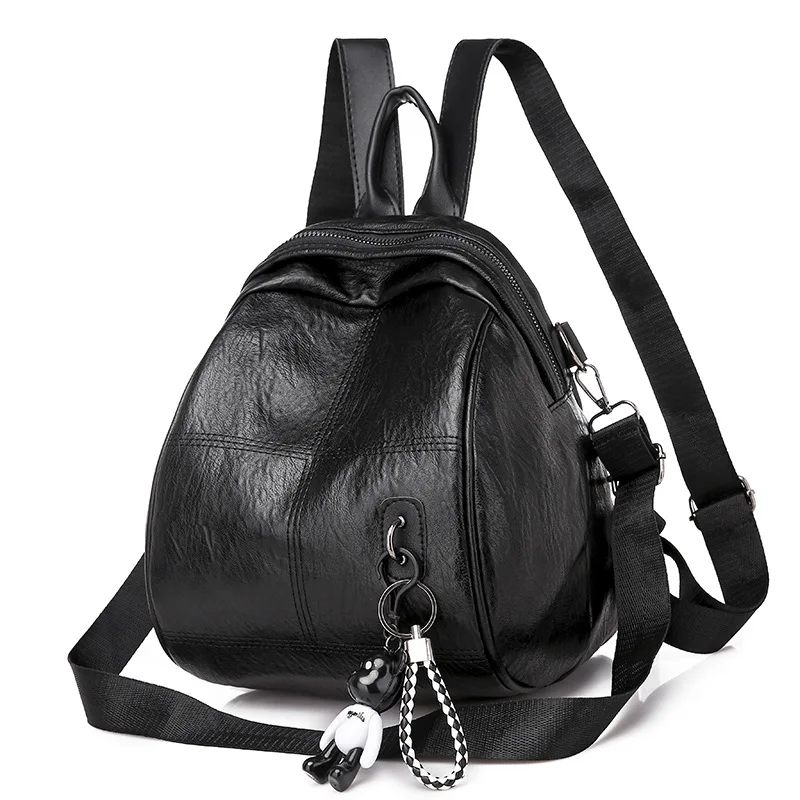 
Fashion Leisure Ladies Girls Pu Leather Double Shoulder Small Backpack With Key Chain Decoration 