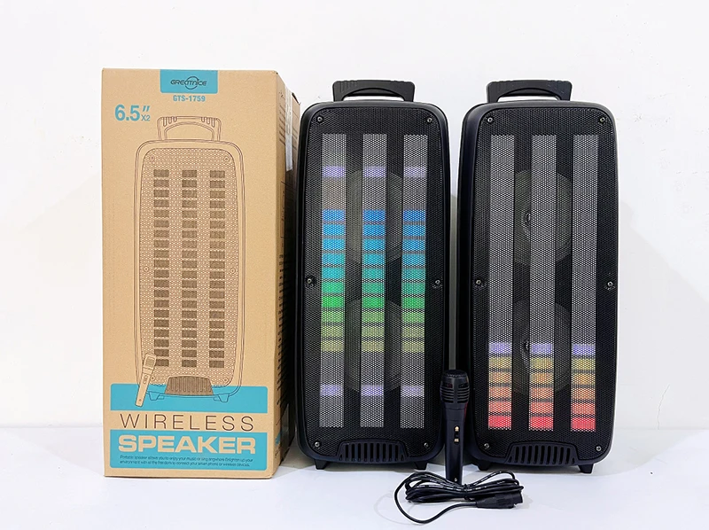 GTS-1759 New Dual 6.5 Inch Portable Big Size Speaker Outdoor Bluetooth Karaoke Caixa De Som Parlantes Speaker KTS