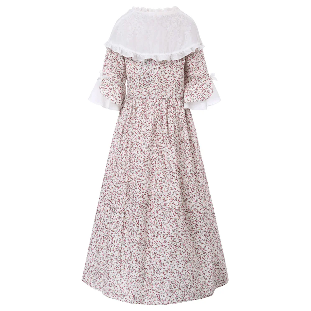 SLA02019 3pcs Set Cotton Dress+Shrug+Hat Children Kids Girls Colonial Costumes