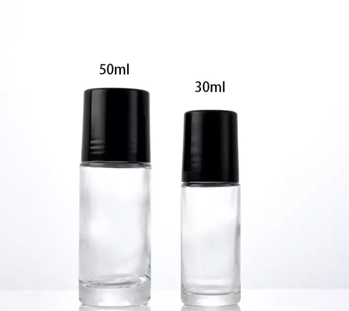 Wholesale empty round shape back lid clear frosted amber color glass essential oil roller bottle 50ml