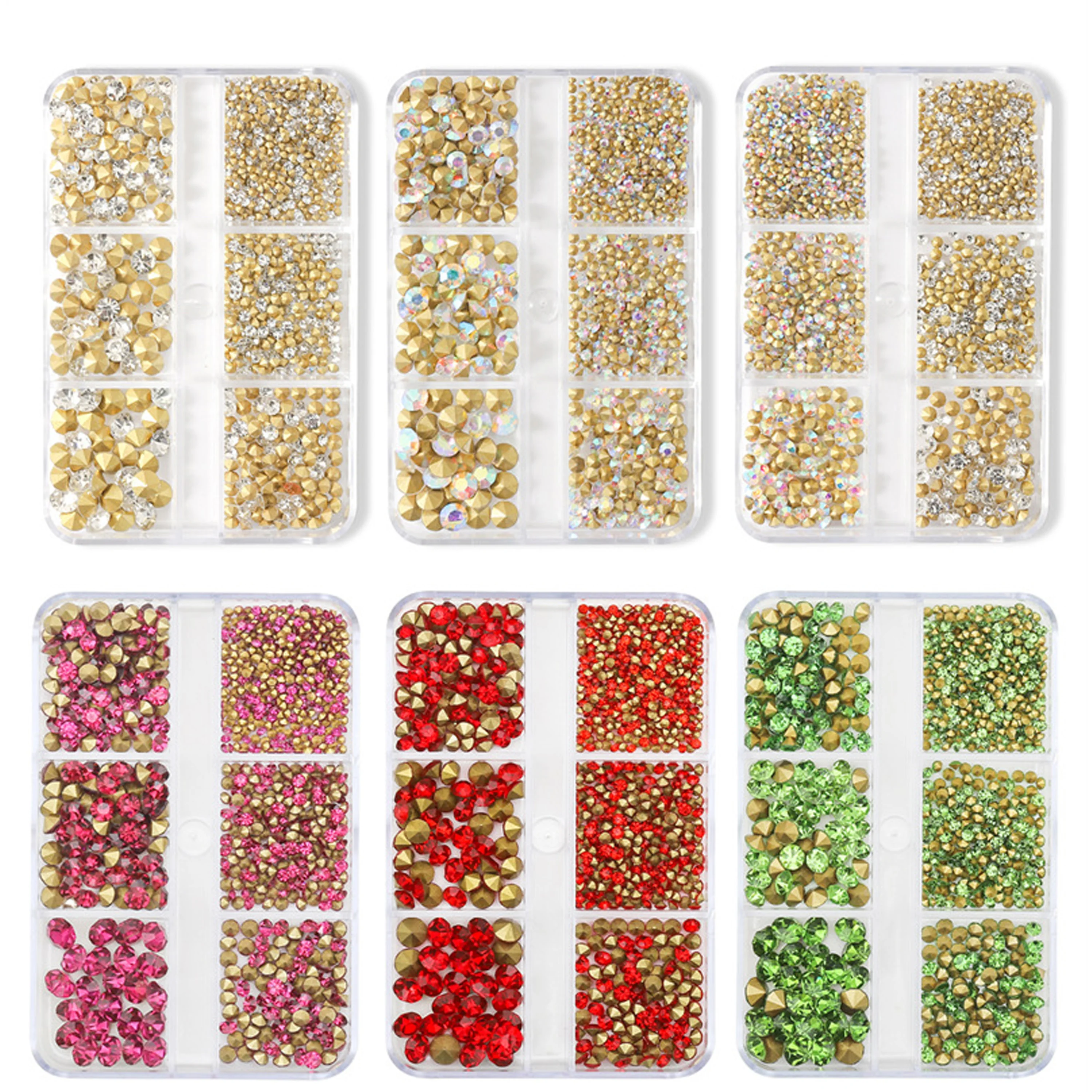 Flatback Rhinestones Kit Mixed 6 Sizes Non Hotfixed 3D Diamond Rhinestones DIY Nail Art Decoration Nail Gems Stones