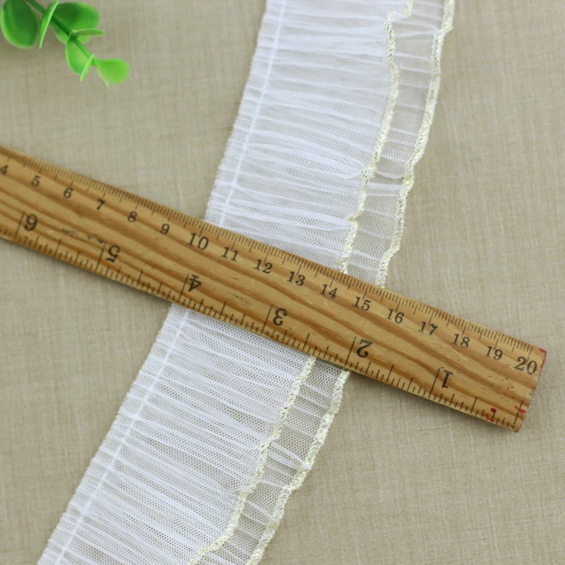 5.5 cm white color ruffled lace trim 2 layer pleated mesh lace trimming for ladies dress  clothing