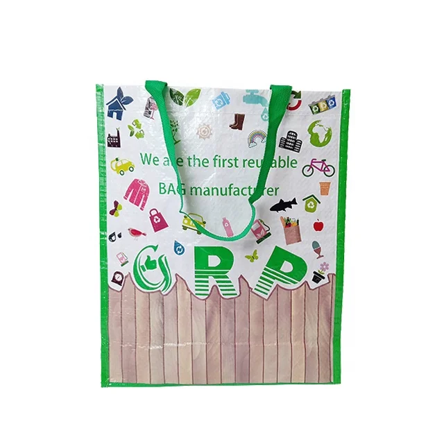 
 Green ECO grocery reusable tote polypropylene shopping bags with simgle lamination  