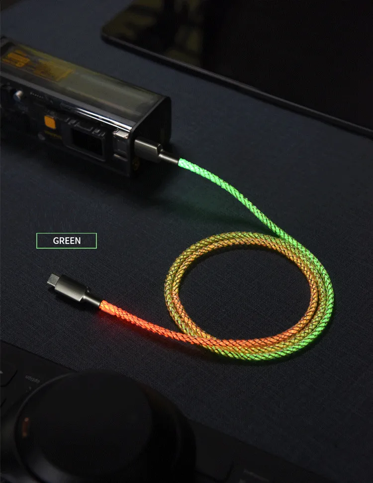 2022 new release RGB LED USB cable 6A 3ft LED Light Up Visible Flowing Charging Cords USB C Cable
