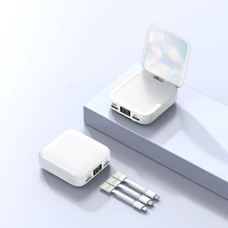 Пользовательский логотип квадратное зеркало для макияжа Powerbank популярное зарядное устройство многофункциональное с тремя зарядными кабелями