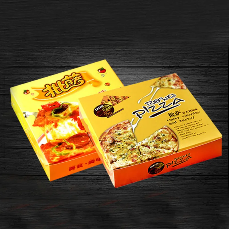 Custom Size Printing Design Pizza Box Paper Board Square Paper Pizza Carton Packaging Box With handle
