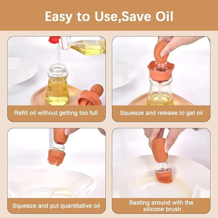 2024 New Kitchen Silicone Oil Bottle Oil Brush Baking Barbecue Grill Oil Brush Dispenser Pastry Steak Kitchen Baking BBQ Tool