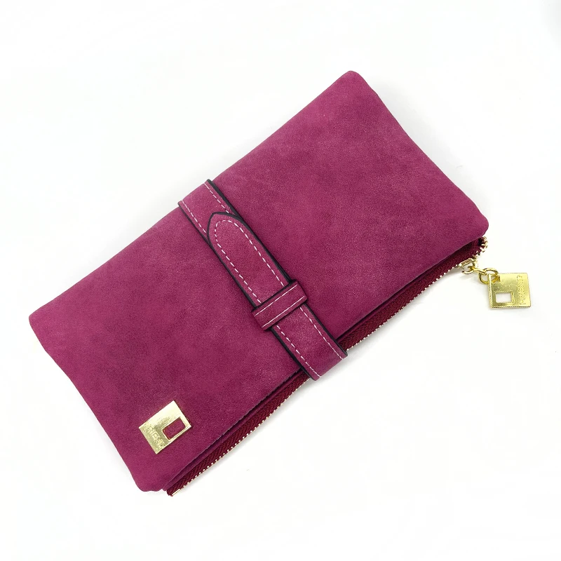 Retro PU Leather Frosted Two-fold Drawstring Ladies Long Wallet Multi-card Female clutch Large-capacity Card Holder Wallet