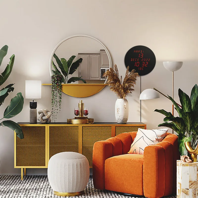 Horloge Murale Decoration Interieure  Clear LED Table Clock Round Automatic Chime LED Wall Clock with Temperature For Home Decor