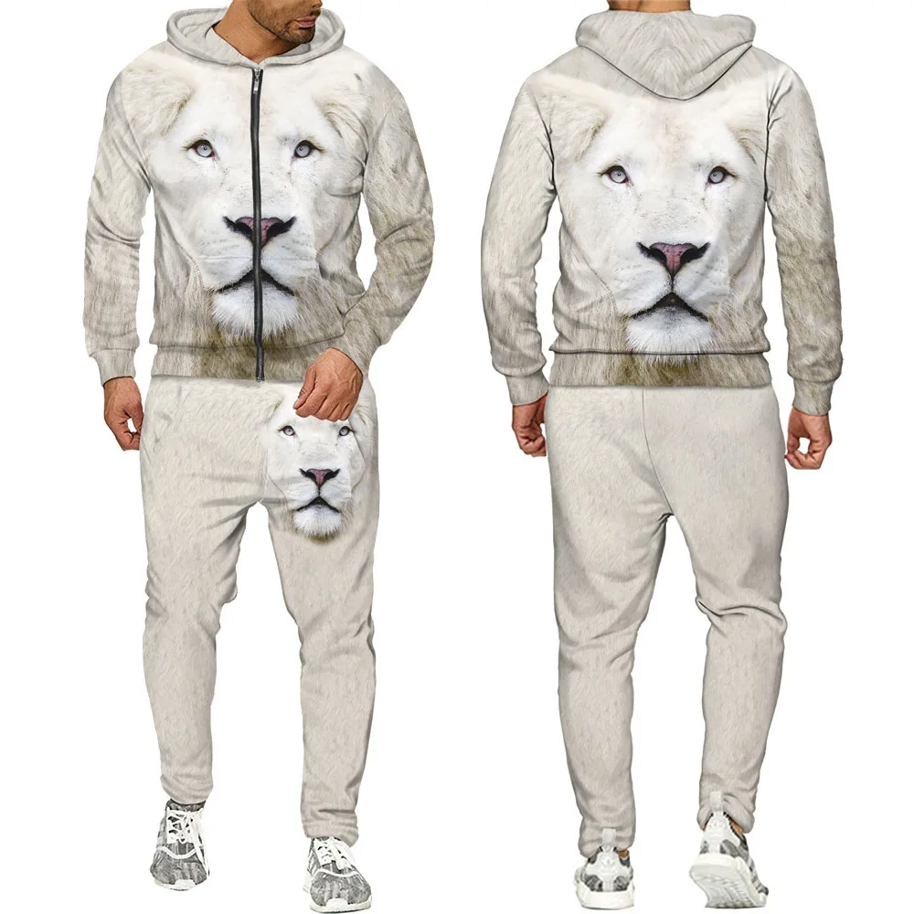 2022 New Printed Tracksuit Zip Up Sweatshirt Sports Pants 3d Printing Autumn Spring Men Zipper Hoodie Set