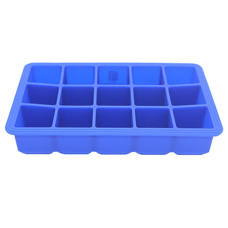 Novelty Eco-friendly 15 Cavity Flexible Silicone Ice Cubes Block Tray Mold For Whiskey Cold Drinking