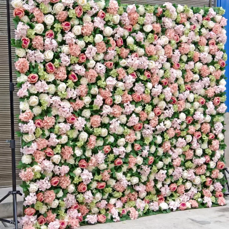 Competitive Good Price White Pink Artificial Panel Greenery Backdrop Fall Blue Red Silk Rose Flower Wall