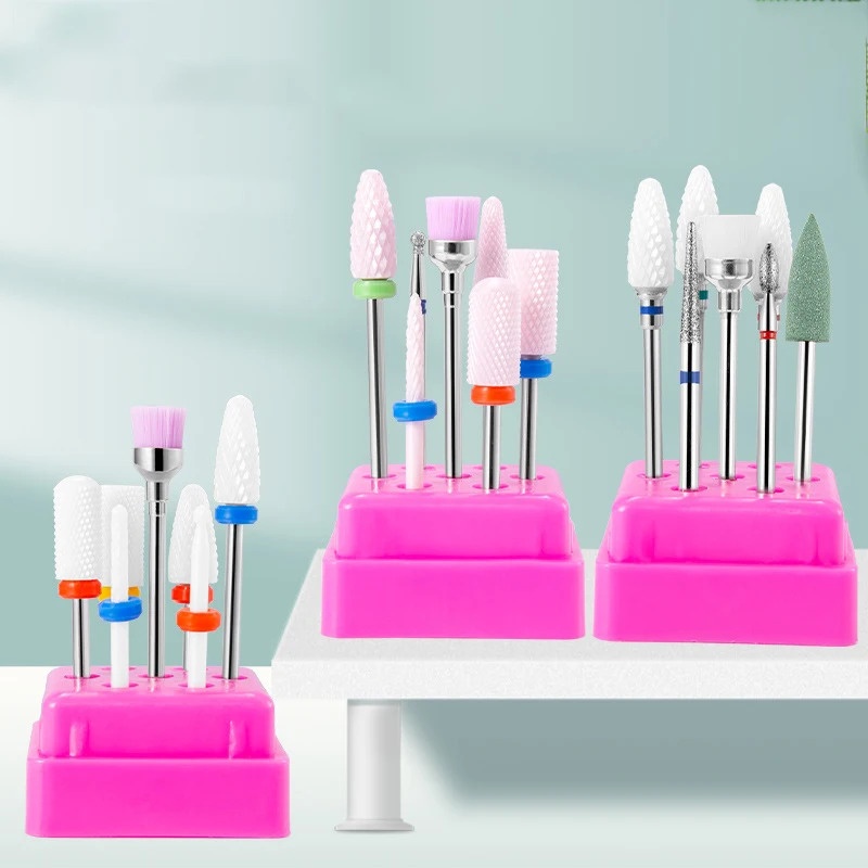 Nail Drill Bits Set Kit with Box 3/32 Inch Diamond Cuticle Electric Nail Tools and Ceramic Acrylic Gel Nail Bit Kit