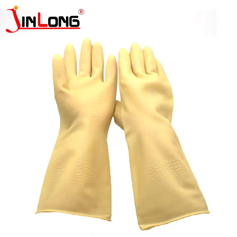 Cheap  price high quality  household rubber yellow latex  cleaning gloves with  latex