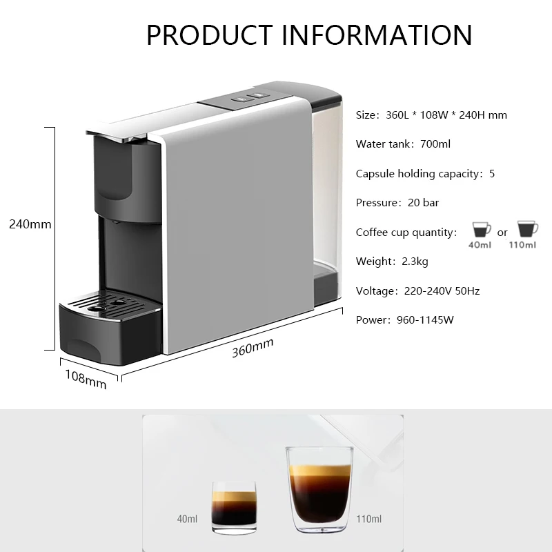 Italy 20 bar pump flow mete capsules espresso compatible coffee machine