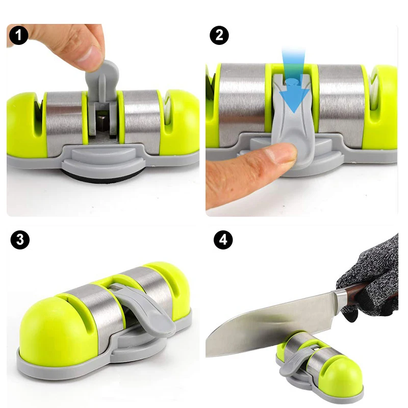 Kitchen gadgets 2-stage tungsten ceramic rod manual knife sharpener with non-slip chassis