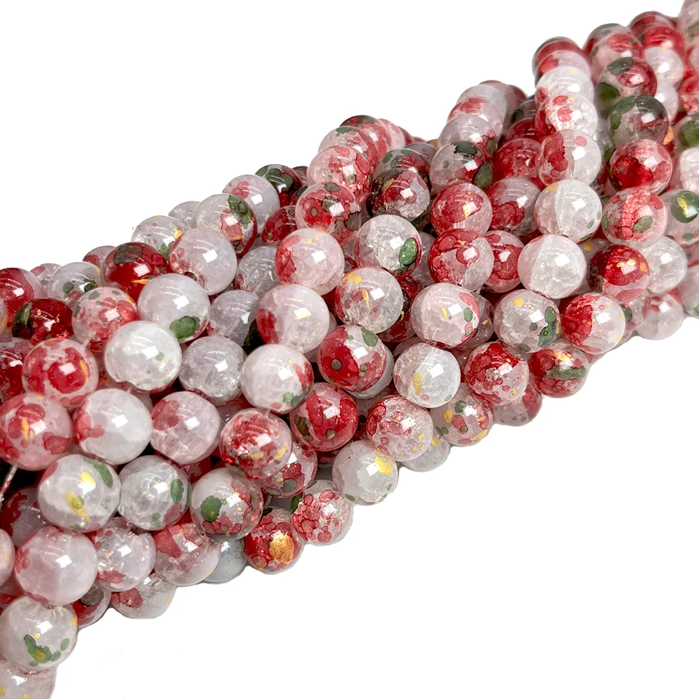 2023 New Glass Bead Strings 6 8 10 12 mm Color Coating Paint Gold Lined Loose Beads for Jewelry Making Diy Bracelets