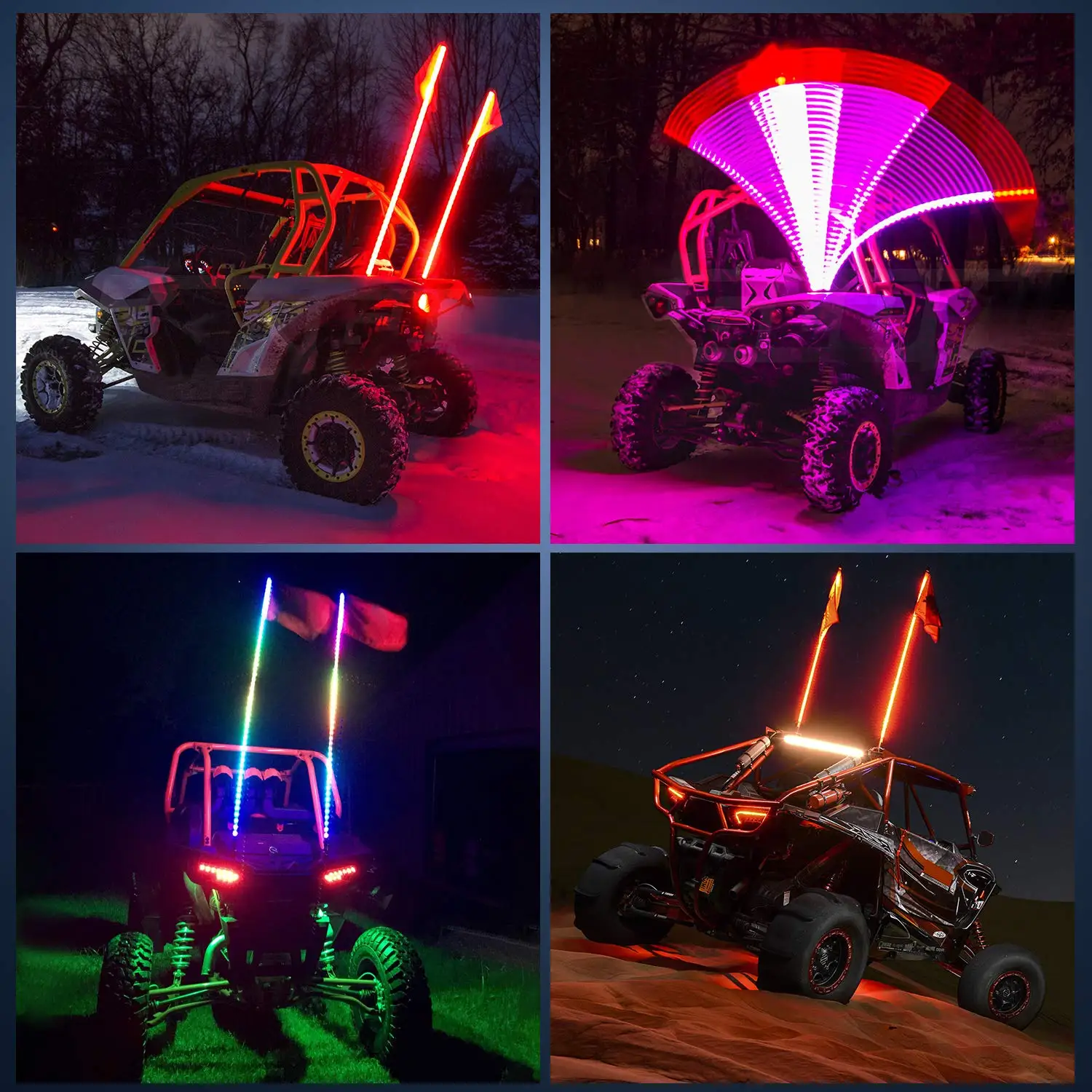 4FT Spiral RGB Led Whip Light with Spring Base Chasing Light RF Remote Control Lighted Antenna Whips for ATV UTV RZR Polaris