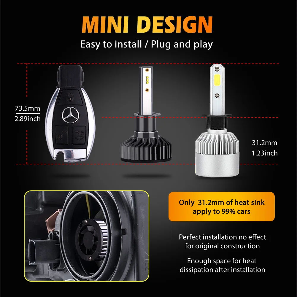 Infitary Car Lighting System Car LED Headlight H1 H3 H7 9005 9006 H4 H11 Auto Headlamp 6500K Car Light Bulb for Vehicle