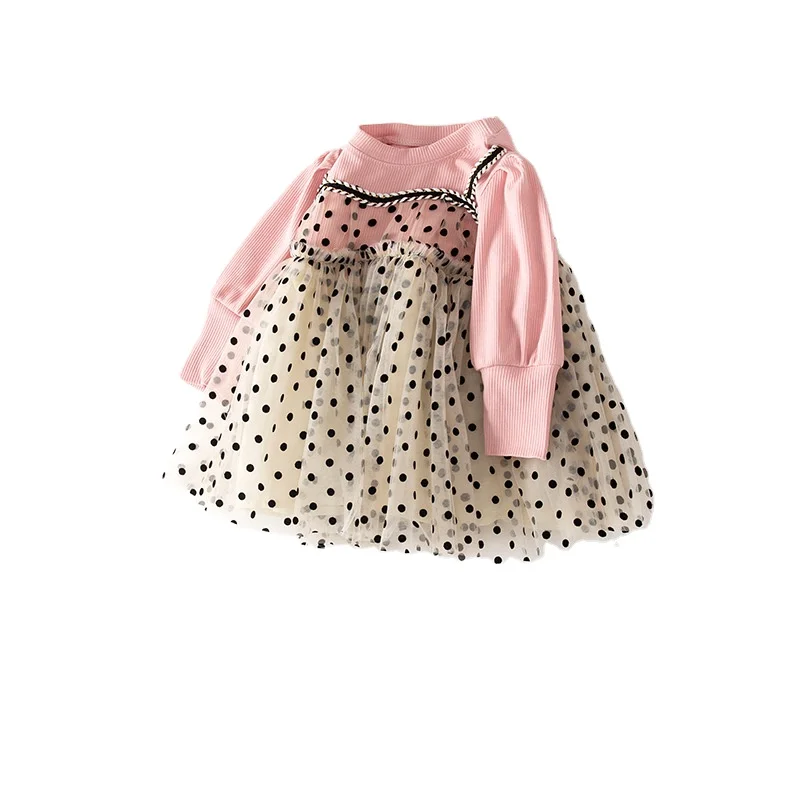 2022 Spring Children Dress Lovely Dots Kids Girls Princess Party Dress