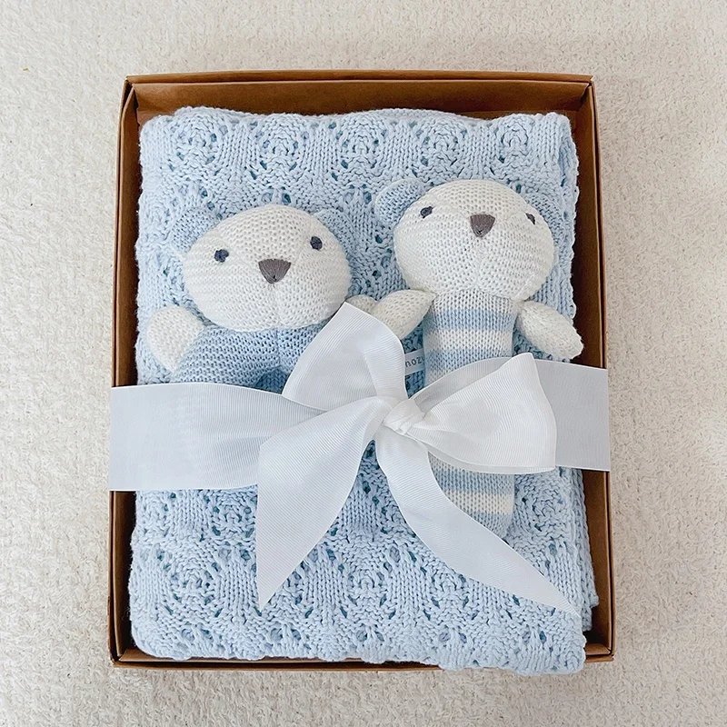 OEM ODM wholesale super soft organic cotton knitted baby blankets newborn for sleeping with comfort toy