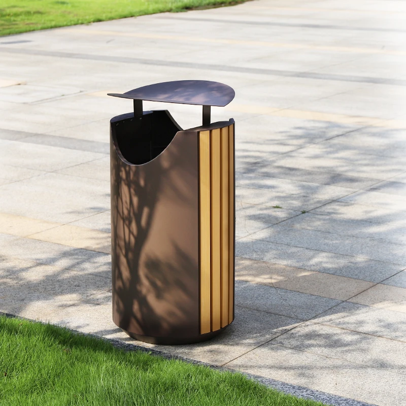New ! Modern outdoor trash bin for park Streetscape round waste bins with 60L trash bin outdoor with PS wood commercial garbage