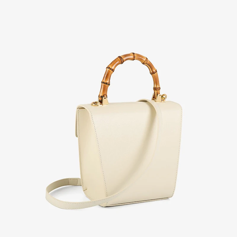 Trendy Unique Bamboo Handle Ladies Bucket Bags Chic Bamboo Premium Metal Lock Luxury Custom Logo Womens Bucket Bags