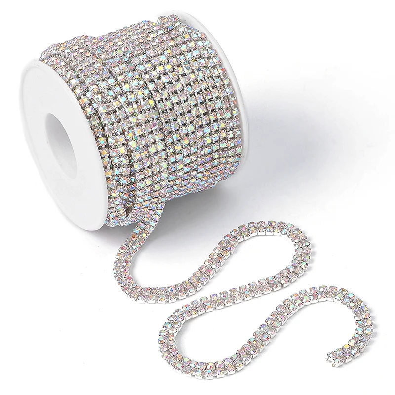 JINFEI Manufacturer Custom Plated Gold Plated Silver Copper Material Diamond Chain Rhinestone