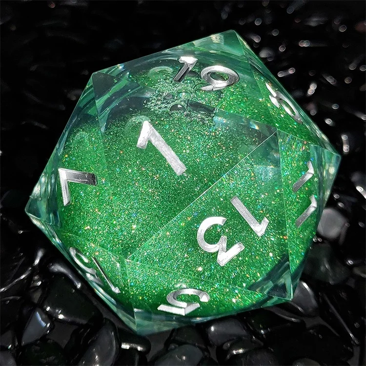 Decorated High Quality 55mm Colorful Glitter Quicksand Liquid Core Large D20 Dice